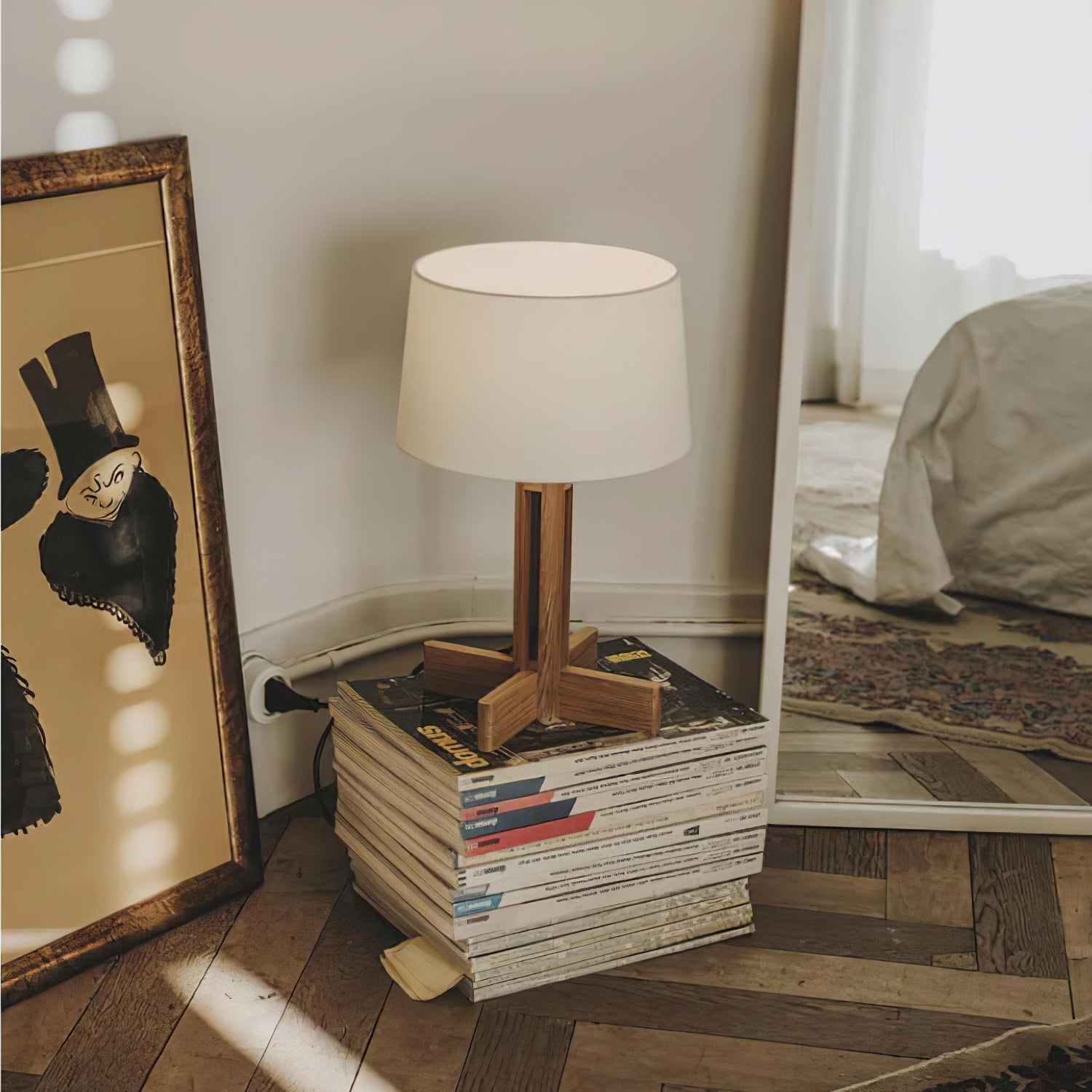 Rinivena Wood & Fabric Contemporary Table Lamp