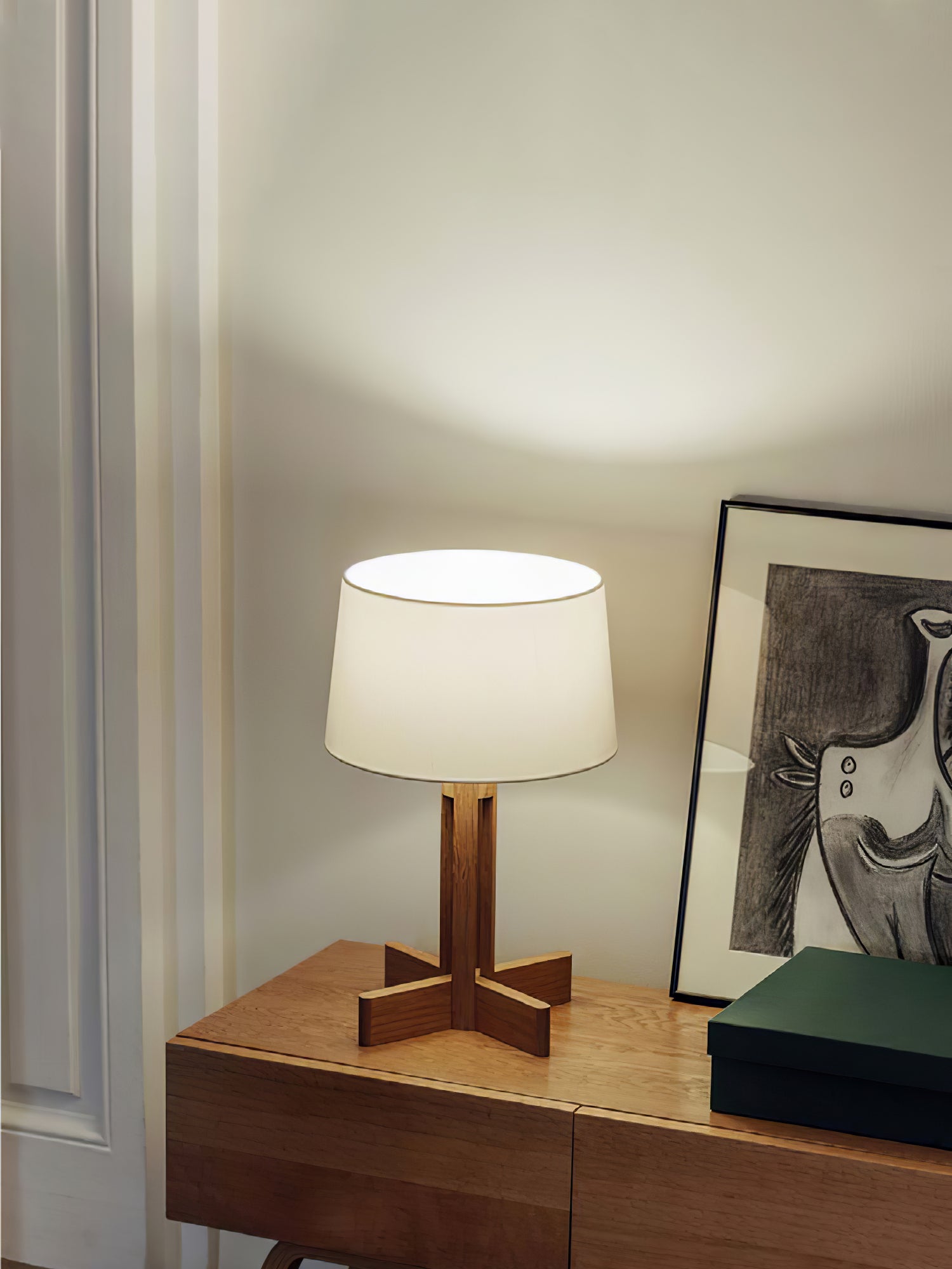 Rinivena Wood & Fabric Contemporary Table Lamp