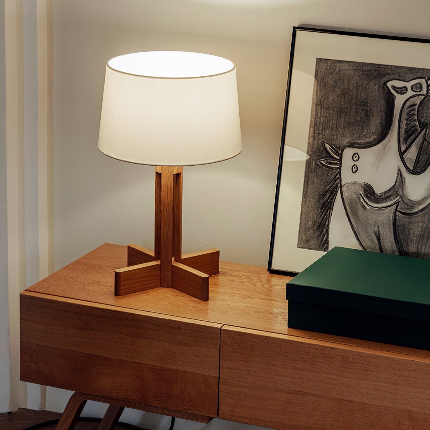 Rinivena Wood & Fabric Contemporary Table Lamp