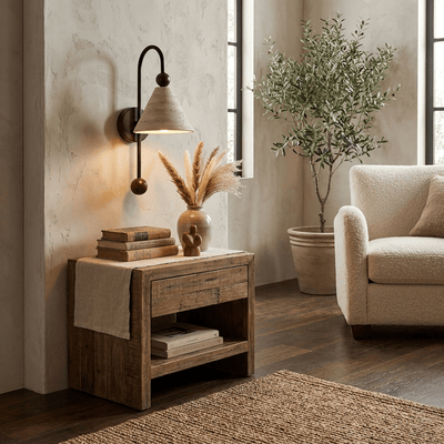 Cone Travertine Arc Wall Sconce Walnut-wood