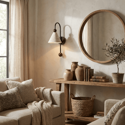 Cone Travertine Arc Wall Sconce Walnut-wood
