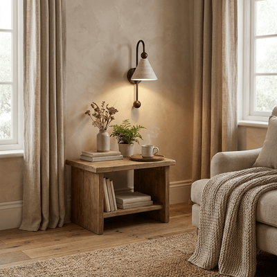 Cone Travertine Arc Wall Sconce Walnut-wood