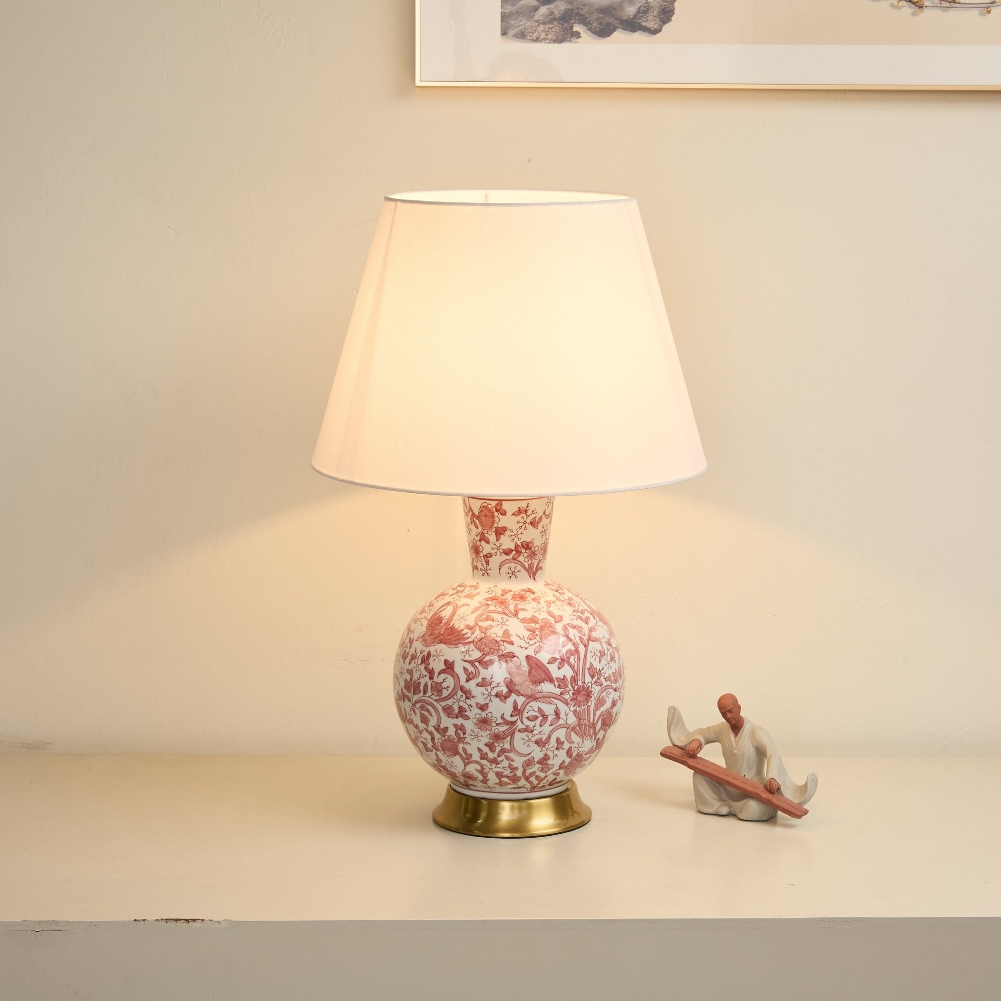 Coral Bird Floral Ceramic Table Lamp