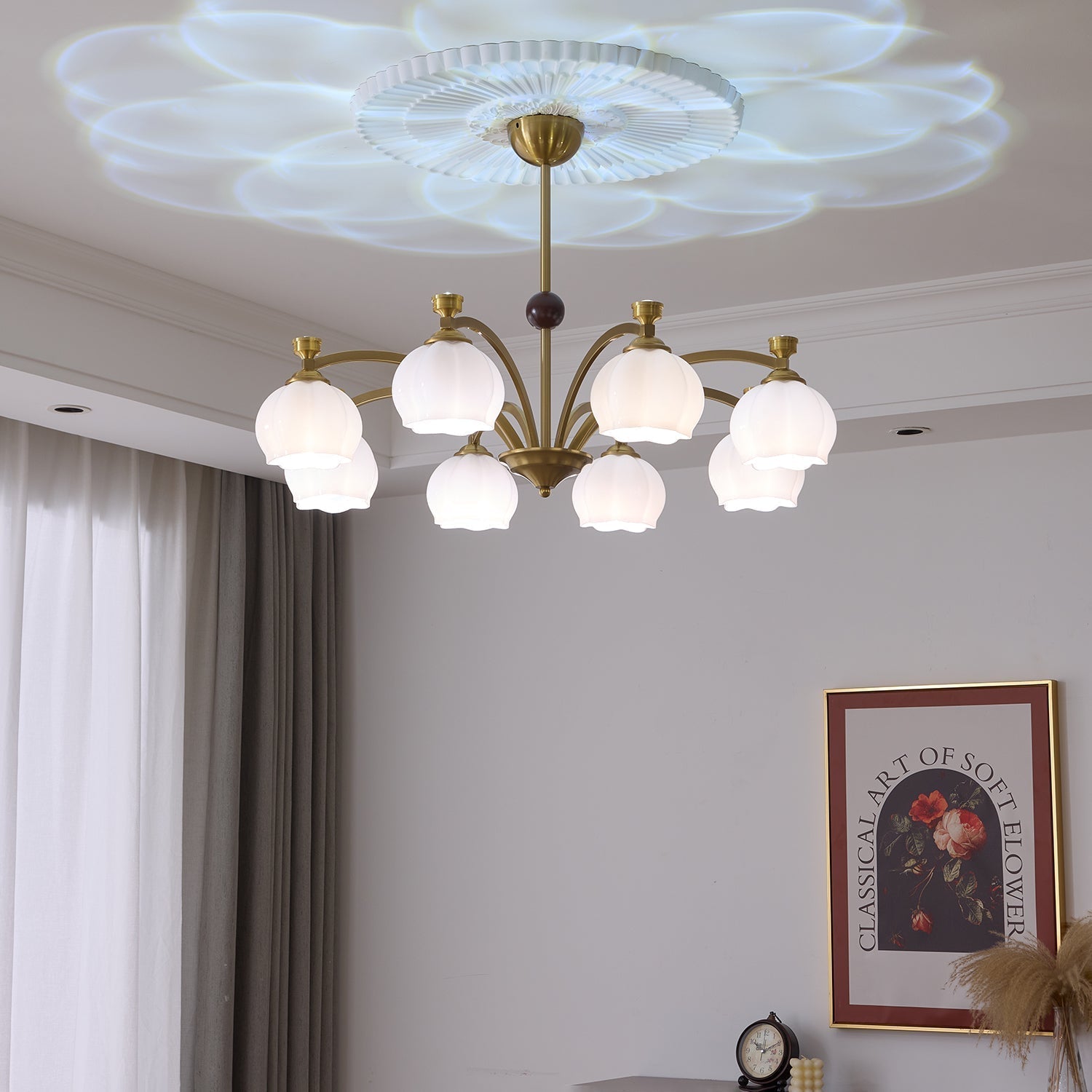 Alshaarae Traditional Premium Arc Wood Glass Chandelier