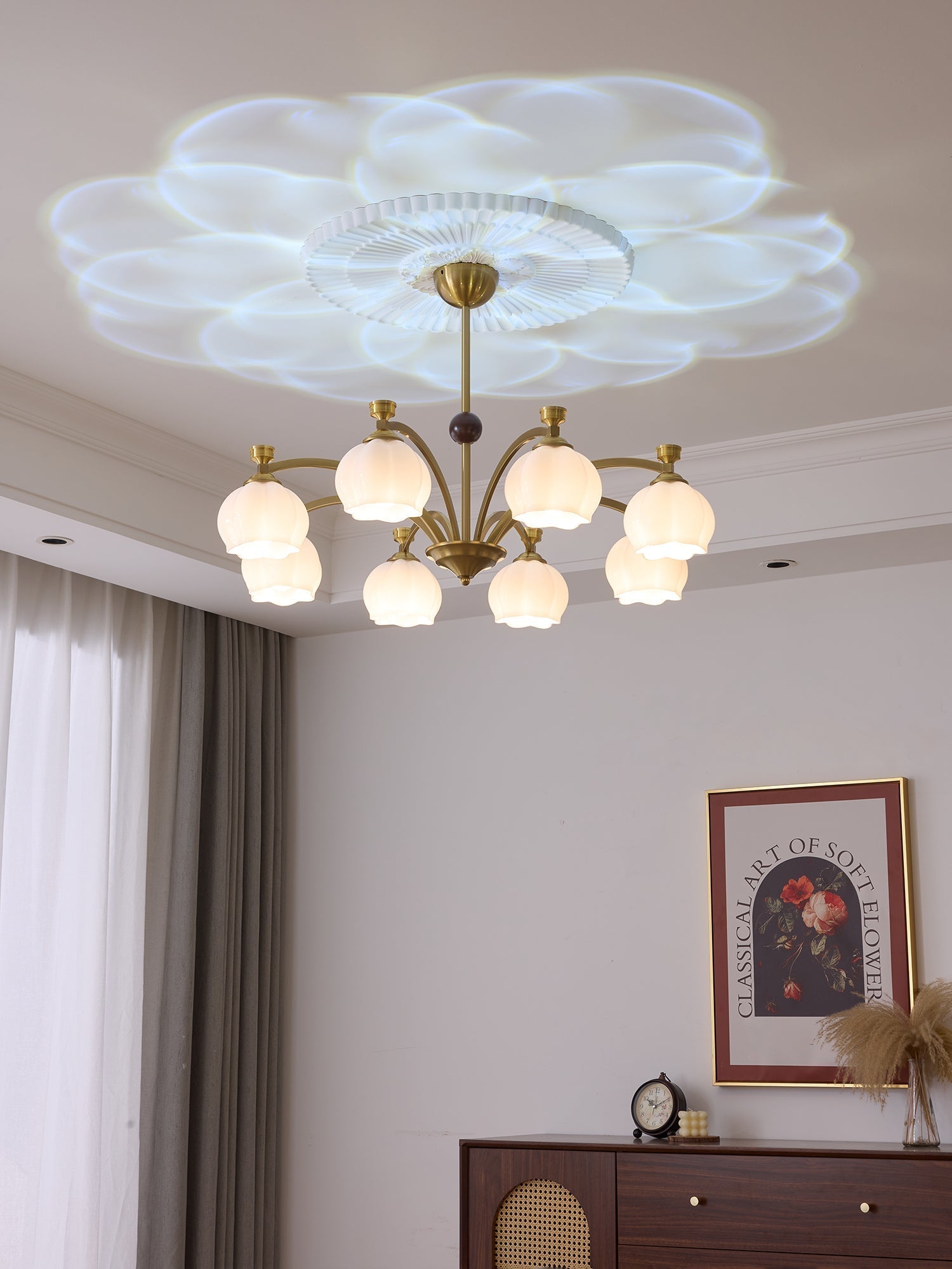 Alshaarae Traditional Premium Arc Wood Glass Chandelier