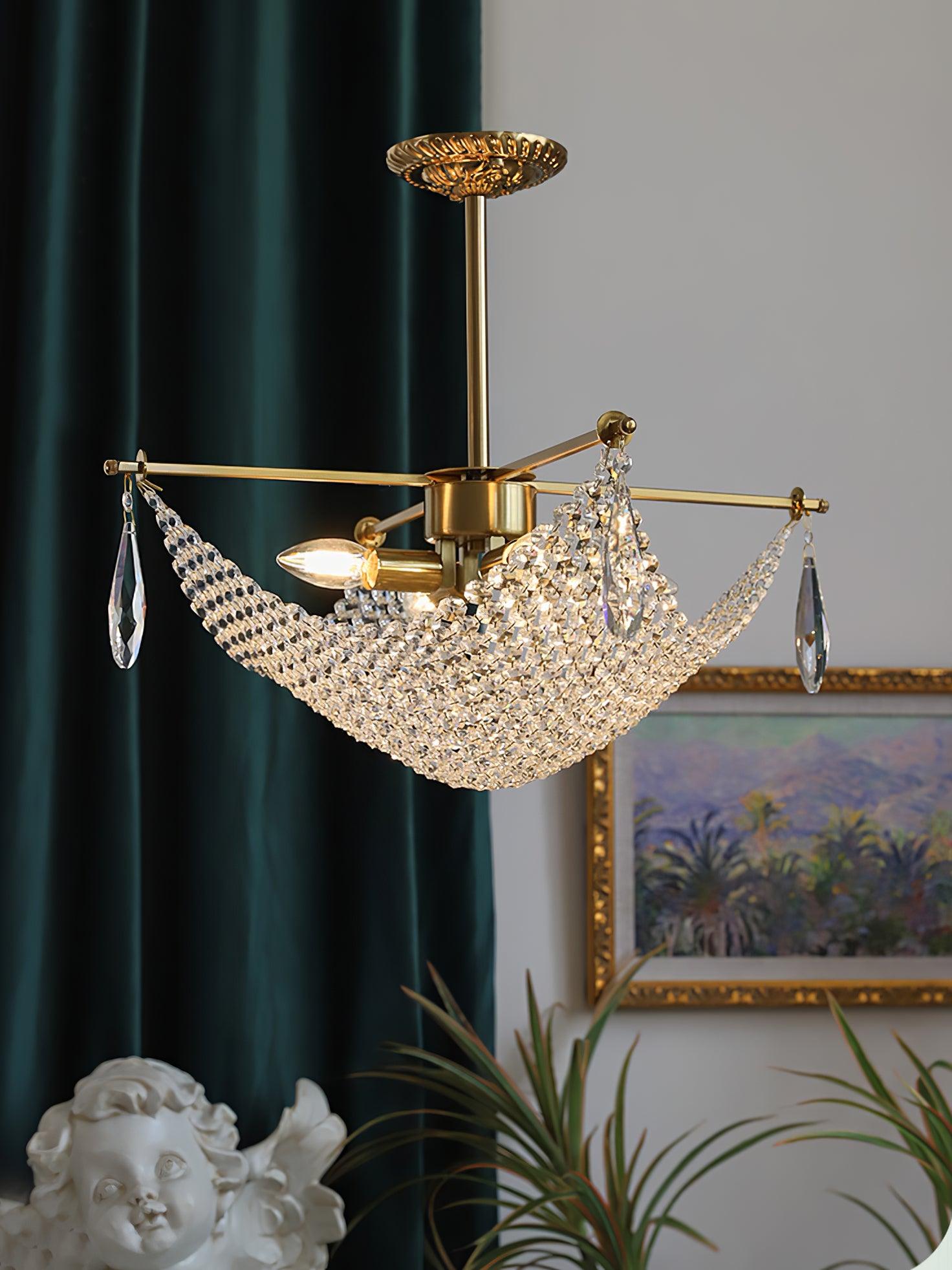 Cilune Chandelier with Crystal Strands and Crystal