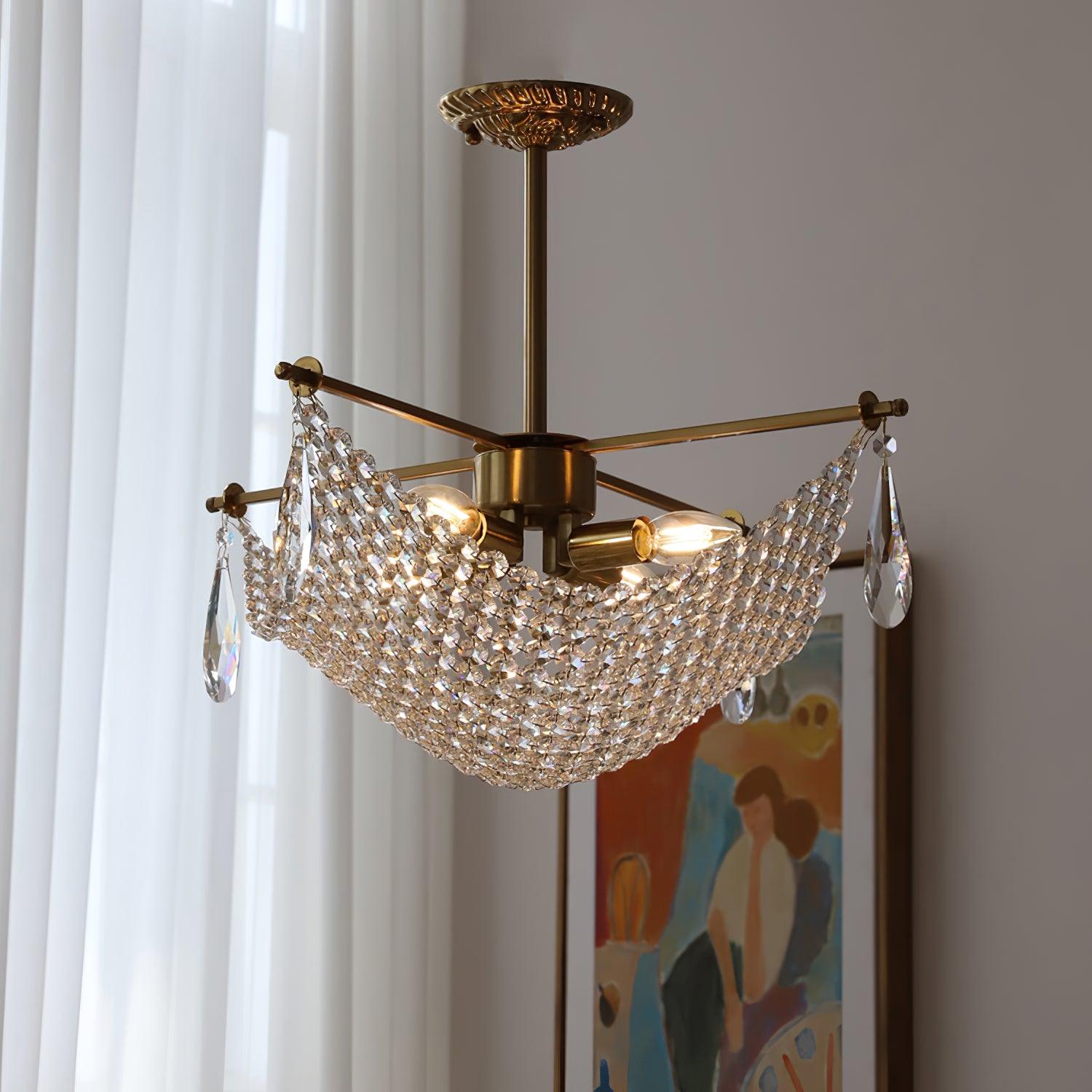 Cilune Chandelier with Crystal Strands and Crystal