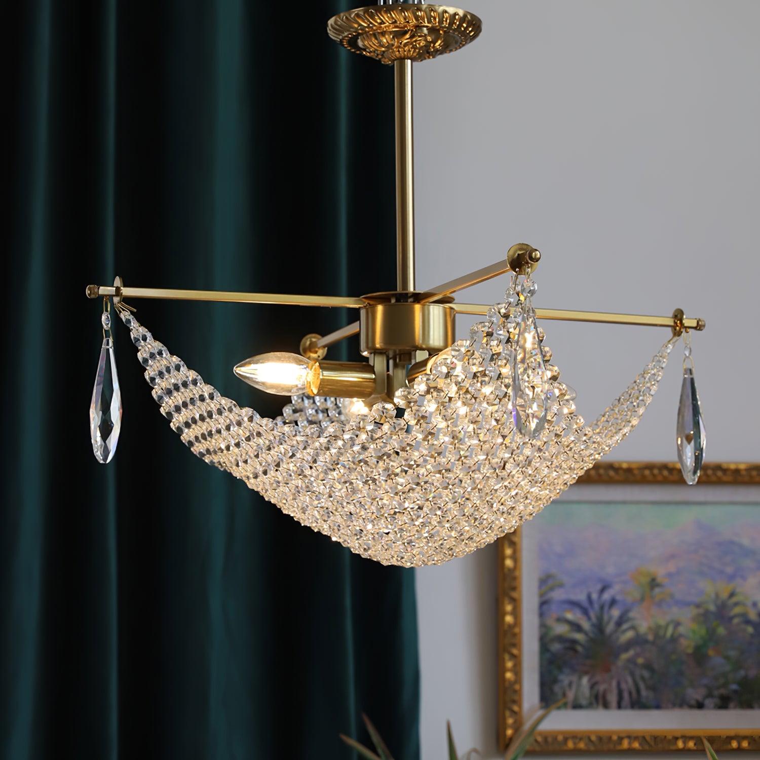 Cilune Chandelier with Crystal Strands and Crystal