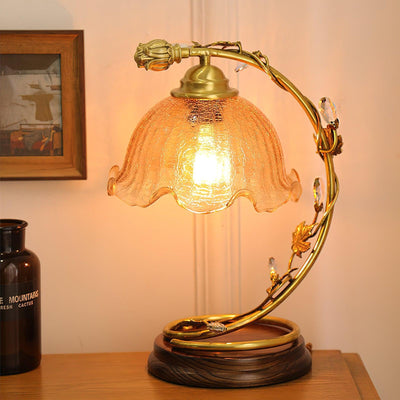 Flarce Brass Wood Table Lamp