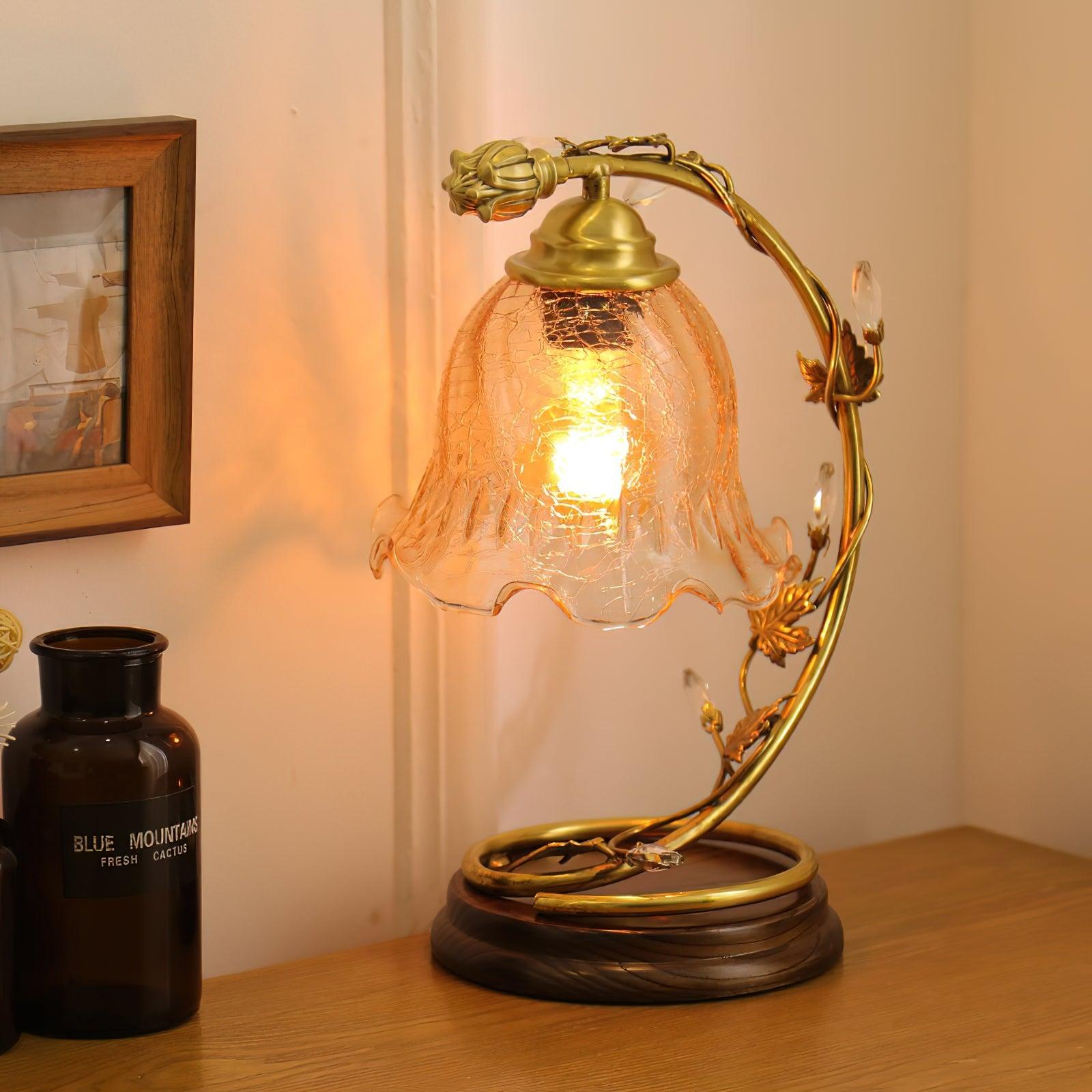 Flarce Brass Wood Table Lamp