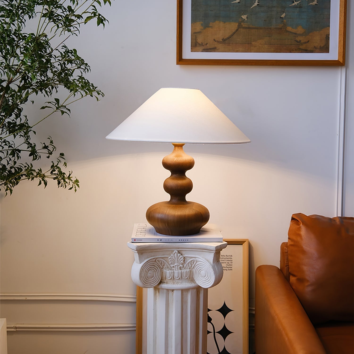 Vominex Wood Fabric Vintage Table Lamp