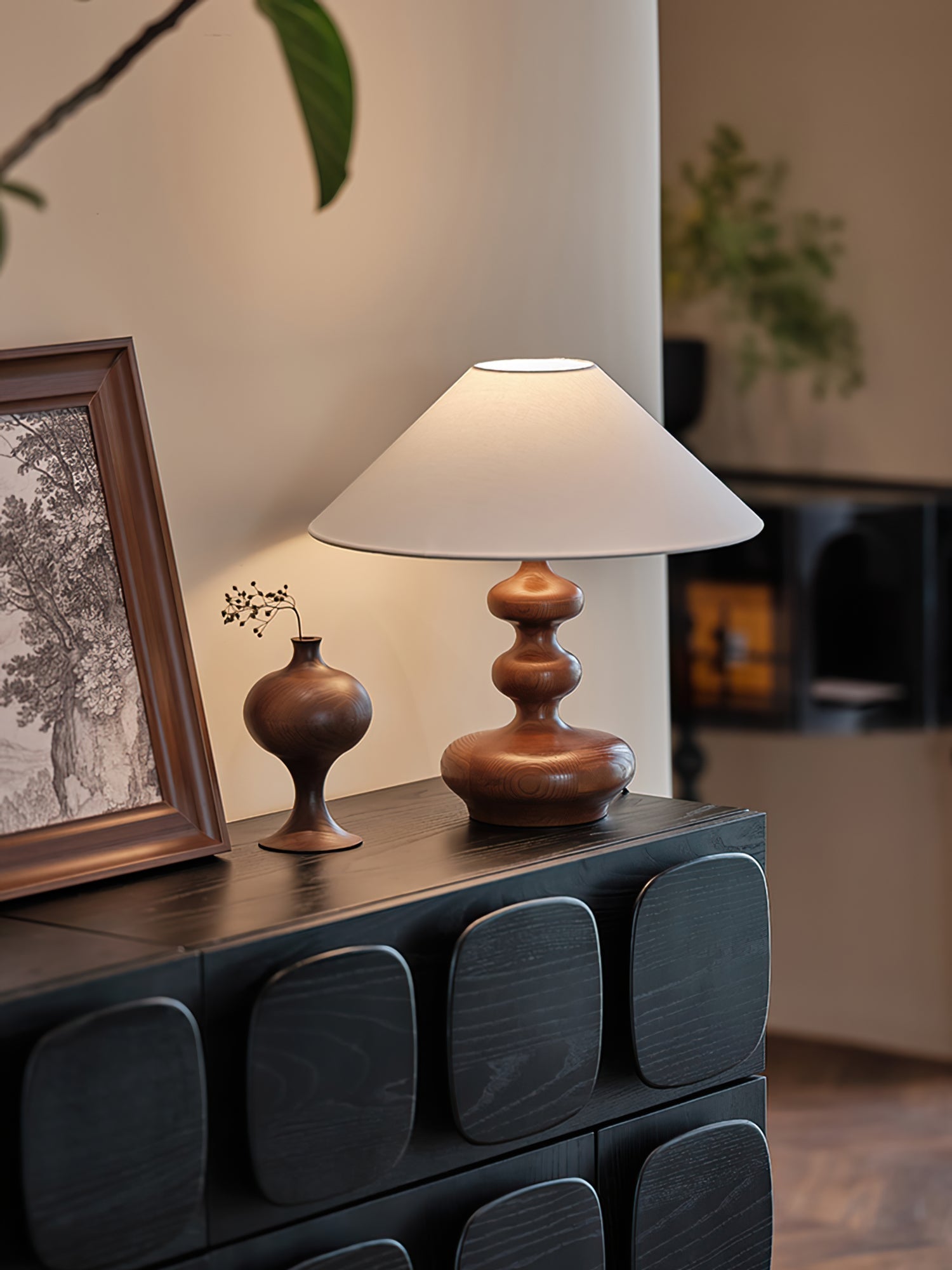 Vominex Wood Fabric Vintage Table Lamp