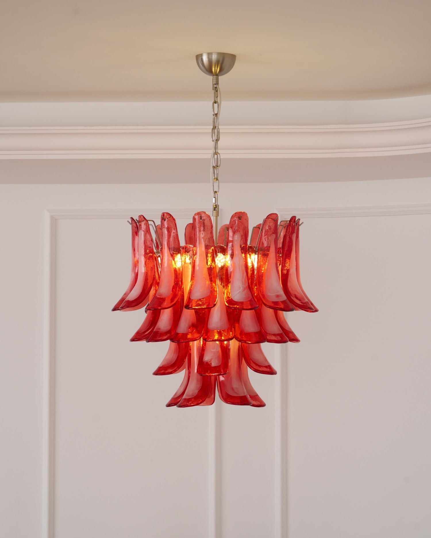 Celoelle Chandelier Crimson Murano Glass Petals Layered Vintage