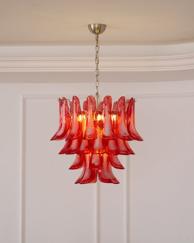 Celoelle Chandelier Crimson Murano Glass Petals Layered Vintage