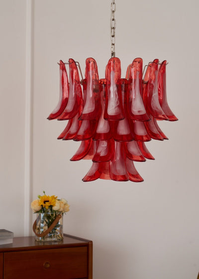 Celoelle Chandelier Crimson Murano Glass Petals Layered Vintage