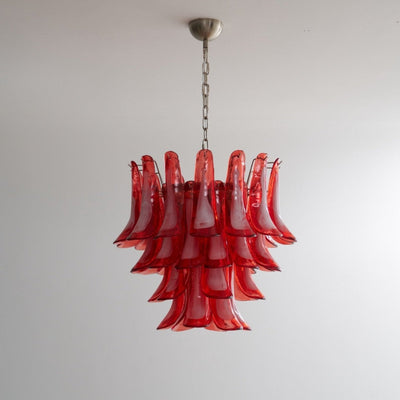 Celoelle Chandelier Crimson Murano Glass Petals Layered Vintage