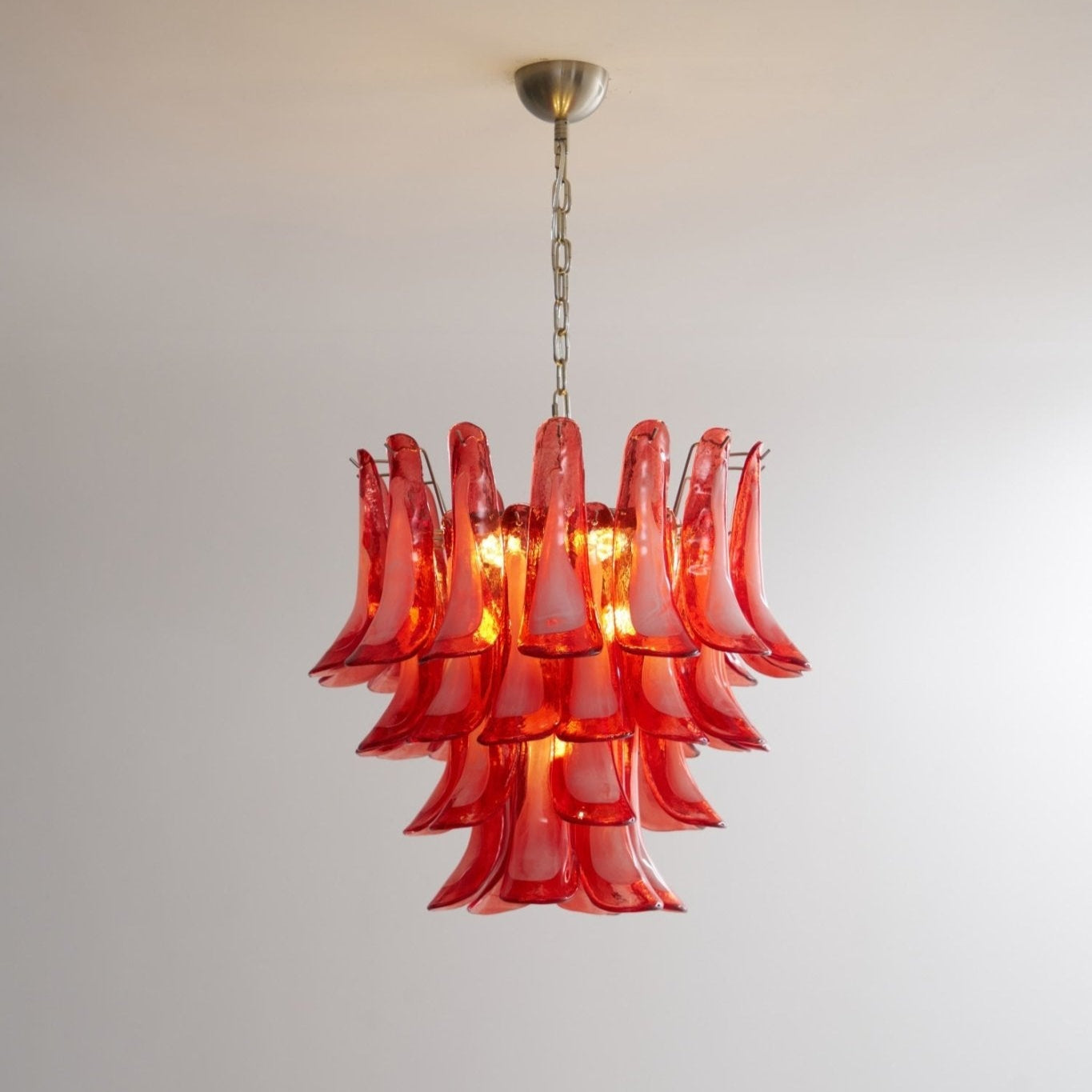 Celoelle Chandelier Crimson Murano Glass Petals Layered Vintage