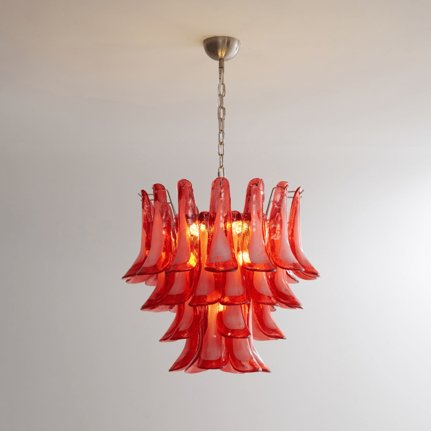 Celoelle Chandelier Crimson Murano Glass Petals Layered Vintage