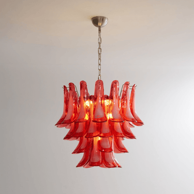Celoelle Chandelier Crimson Murano Glass Petals Layered Vintage