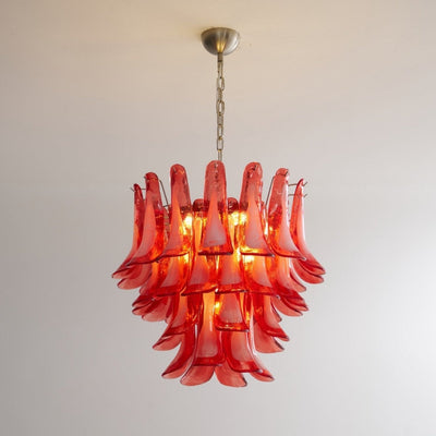 Celoelle Chandelier Crimson Murano Glass Petals Layered Vintage