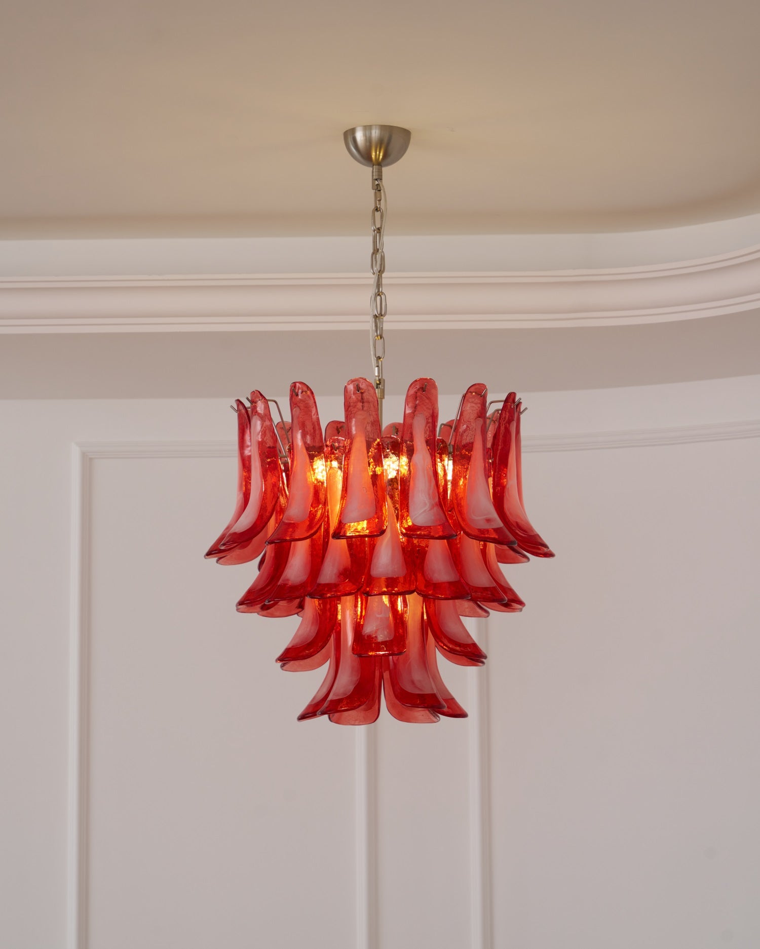 Celoelle Chandelier Crimson Murano Glass Petals Layered Vintage