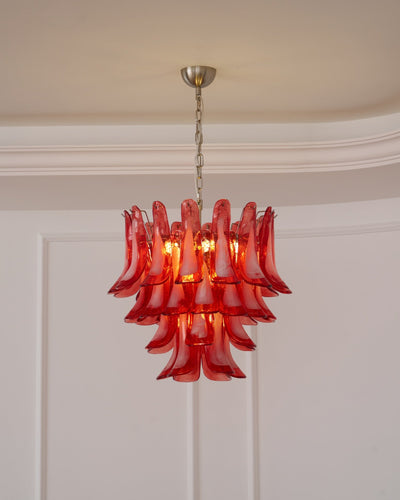 Celoelle Chandelier Crimson Murano Glass Petals Layered Vintage
