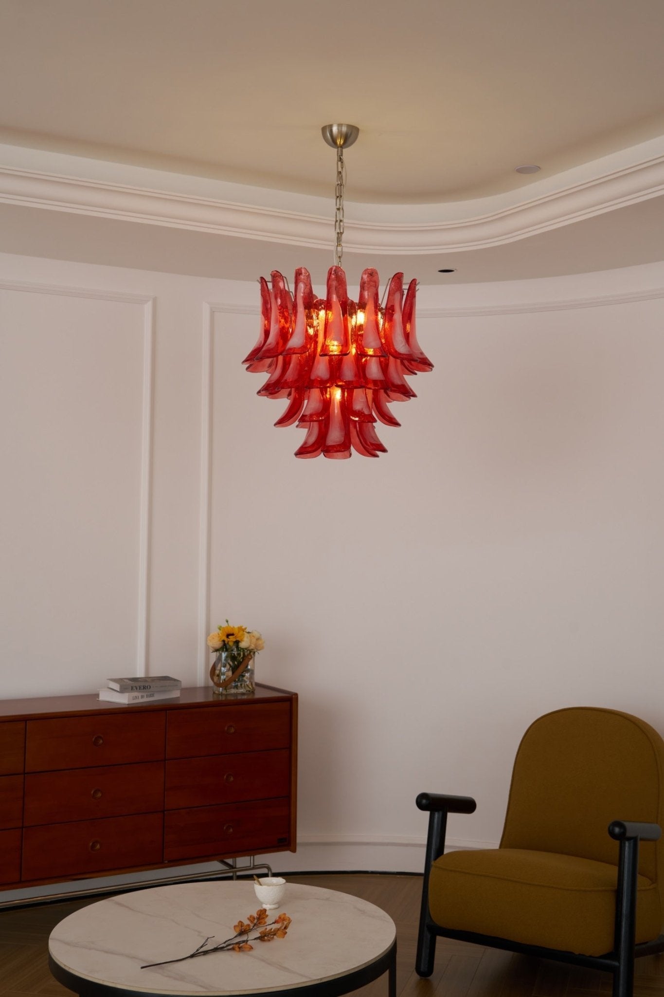 Celoelle Chandelier Crimson Murano Glass Petals Layered Vintage