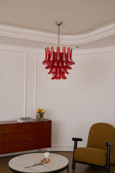 Celoelle Chandelier Crimson Murano Glass Petals Layered Vintage