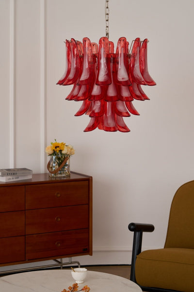 Celoelle Chandelier Crimson Murano Glass Petals Layered Vintage