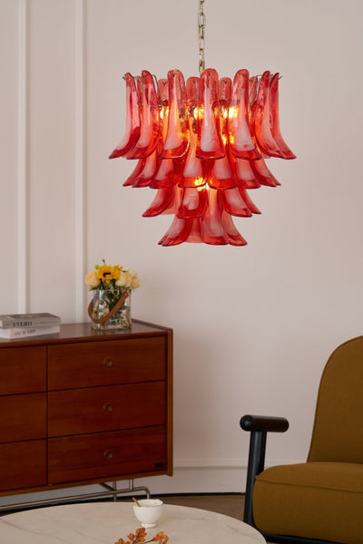 Celoelle Chandelier Crimson Murano Glass Petals Layered Vintage