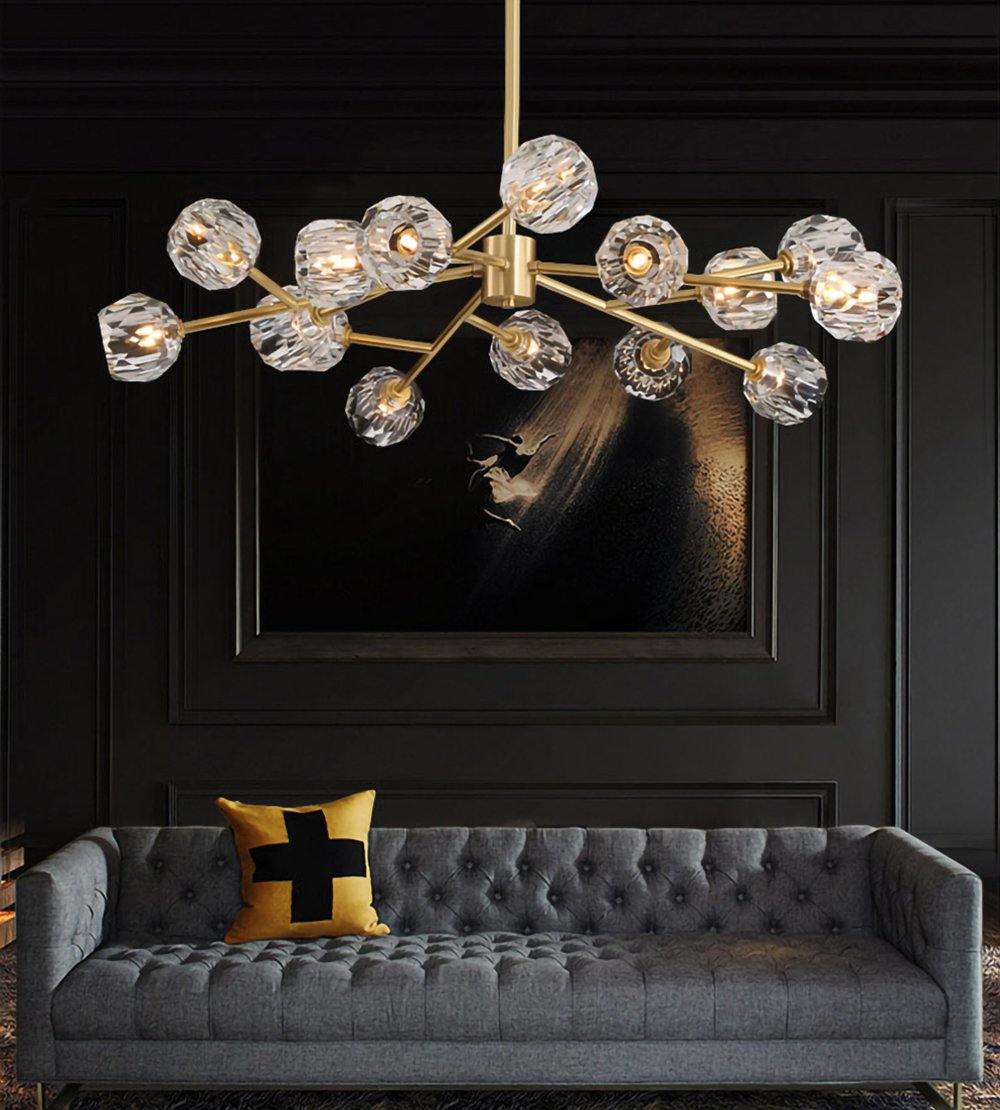 Thalyn Pendant Lamp Crystal Ball Brass Cluster