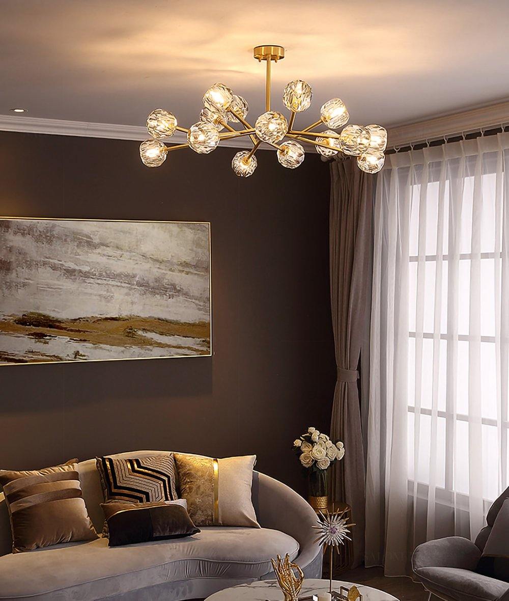 Thalyn Pendant Lamp Crystal Ball Brass Cluster