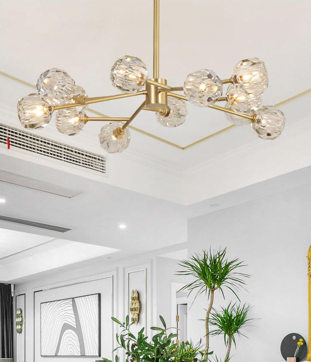 Thalyn Pendant Lamp Crystal Ball Brass Cluster