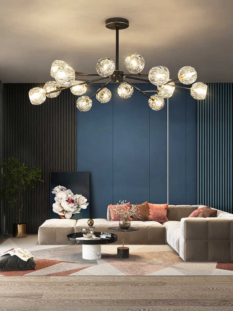 Thalyn Pendant Lamp Crystal Ball Brass Cluster