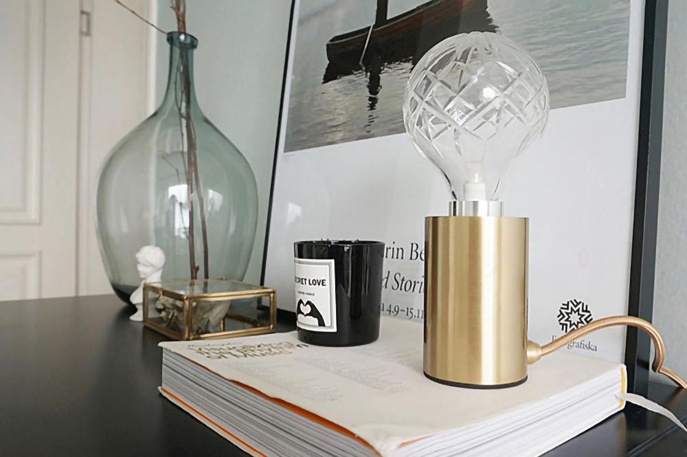 Lyrician Brass Glass Industrial Table Lamp