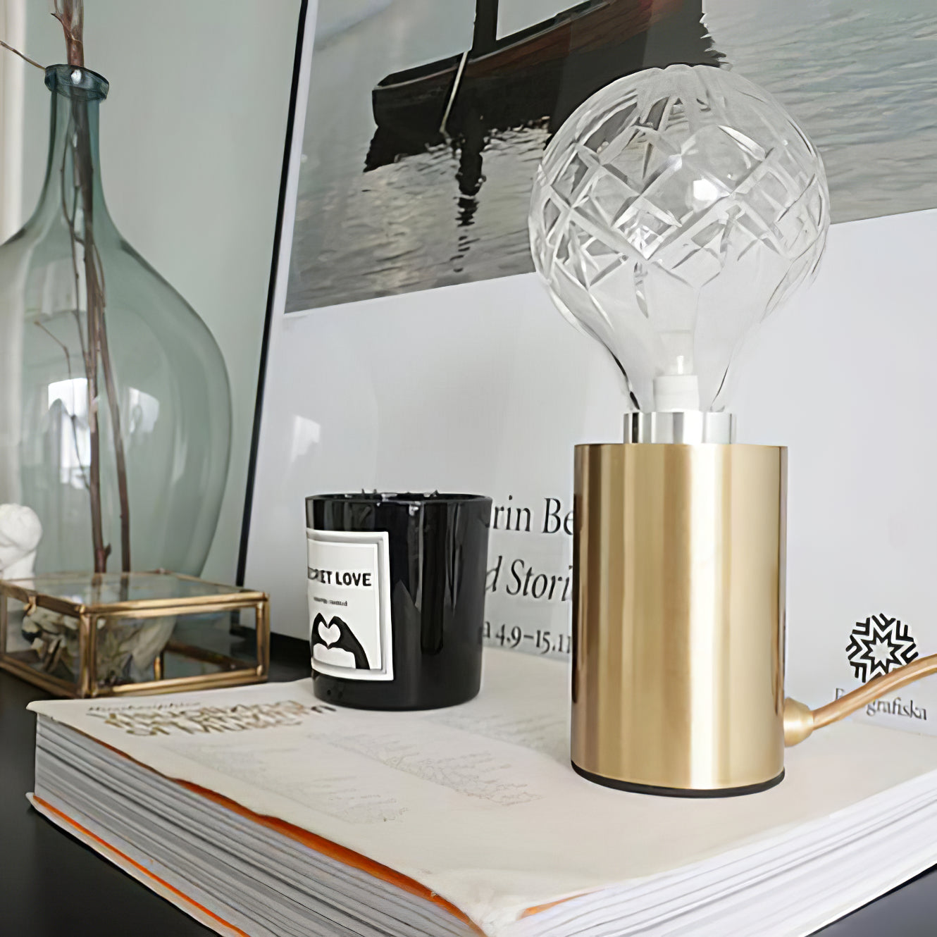 Lyrician Brass Glass Industrial Table Lamp