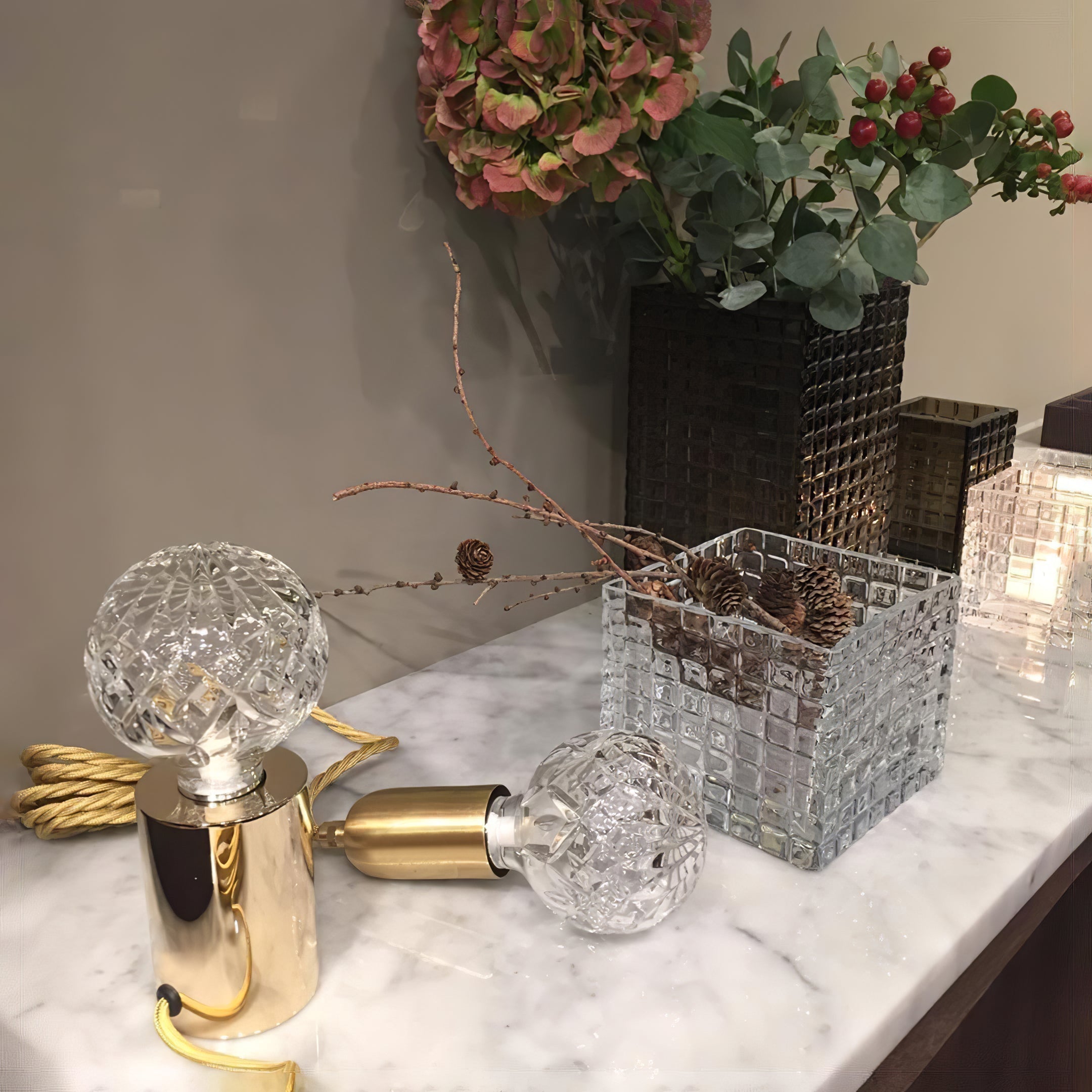 Lyrician Brass Glass Industrial Table Lamp