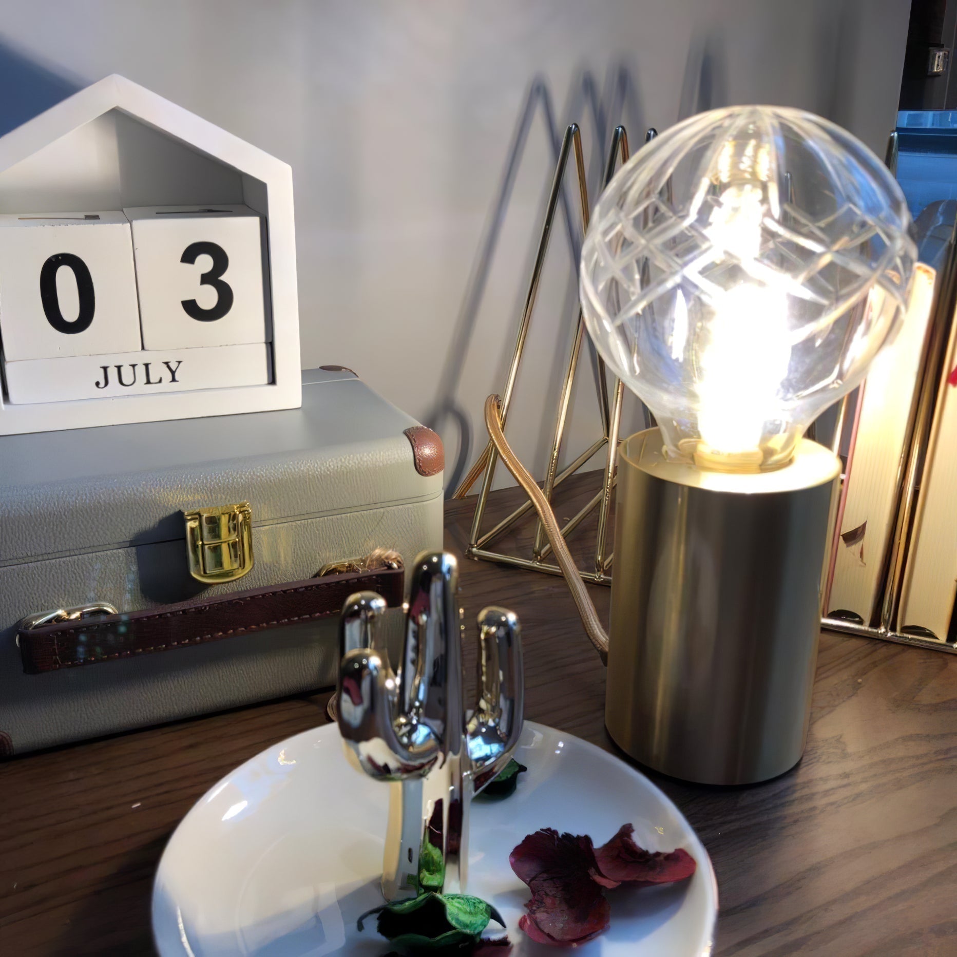 Lyrician Brass Glass Industrial Table Lamp