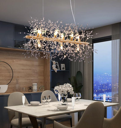 Cir Chandelier Brass Linear Crystal Branch