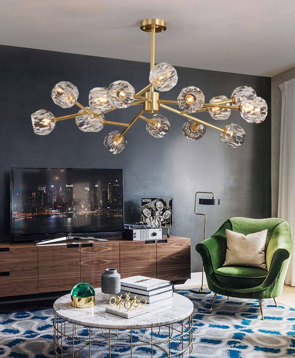 Thalyn Pendant Lamp Crystal Ball Brass Cluster