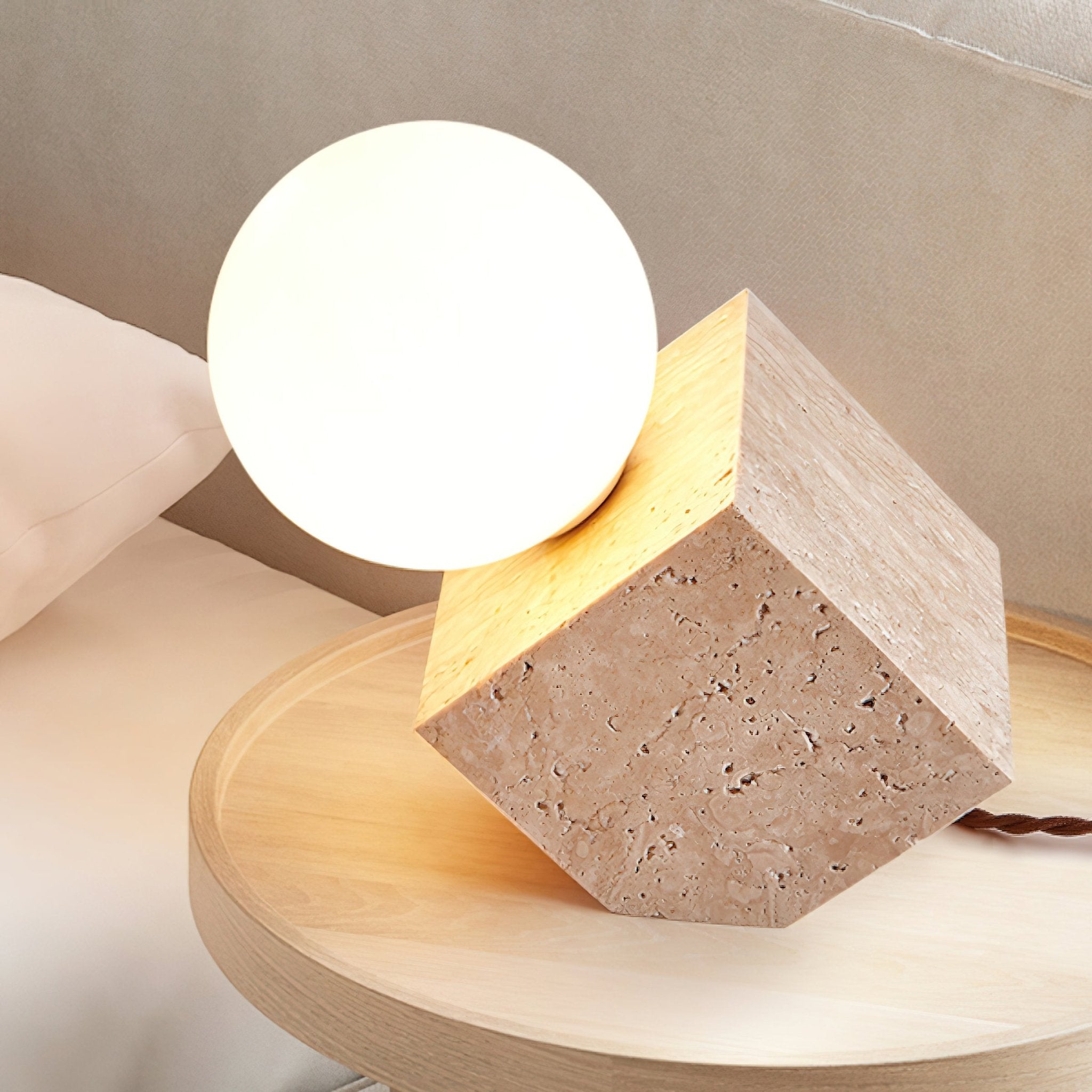 Rolt Geometric Travertine Table Lamp