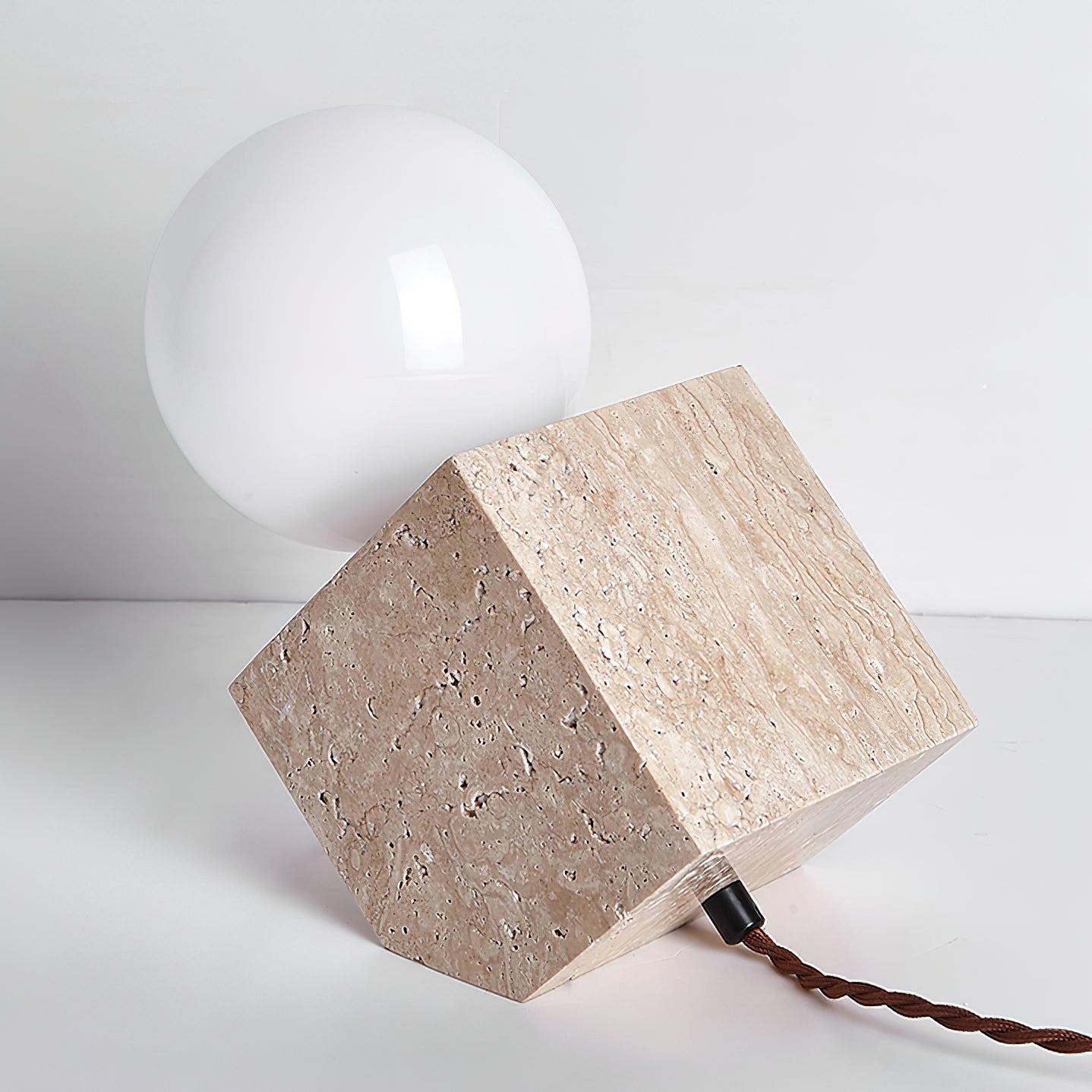 Rolt Geometric Travertine Table Lamp