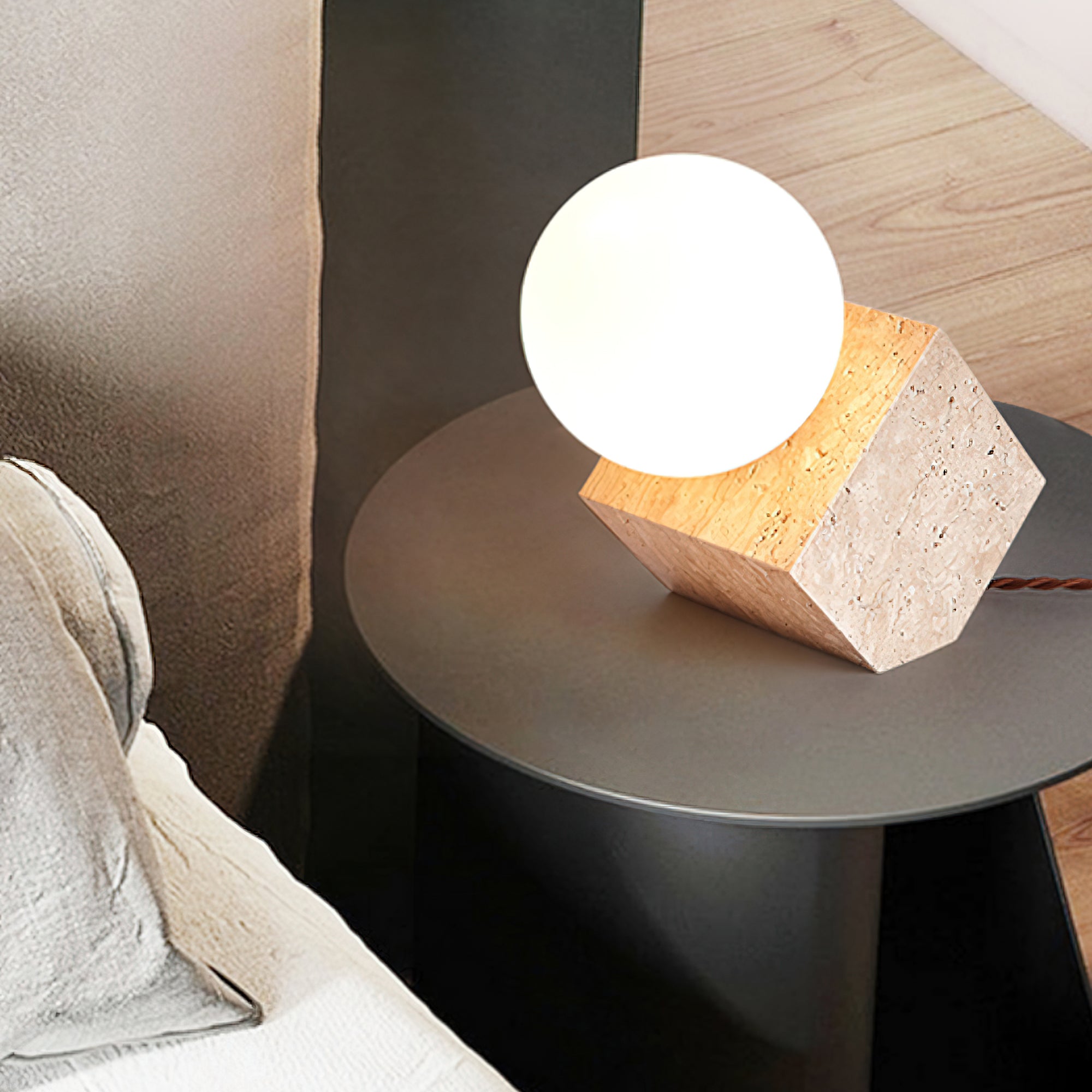 Rolt Geometric Travertine Table Lamp