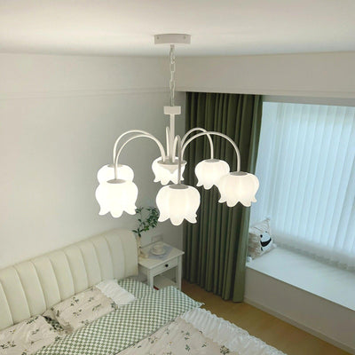 Veleissa Chandelier Bell Shade Curved Arm White Floral Elegant