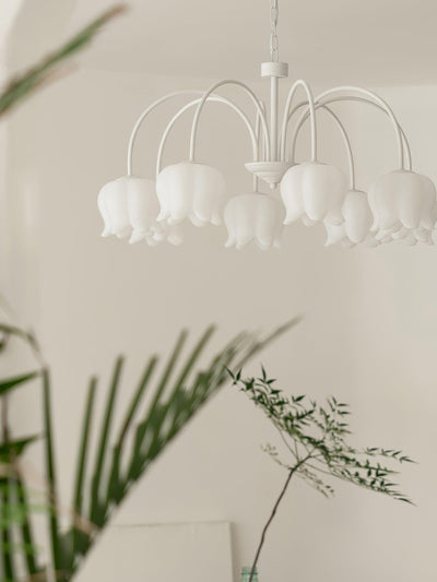Veleissa Chandelier Bell Shade Curved Arm White Floral Elegant