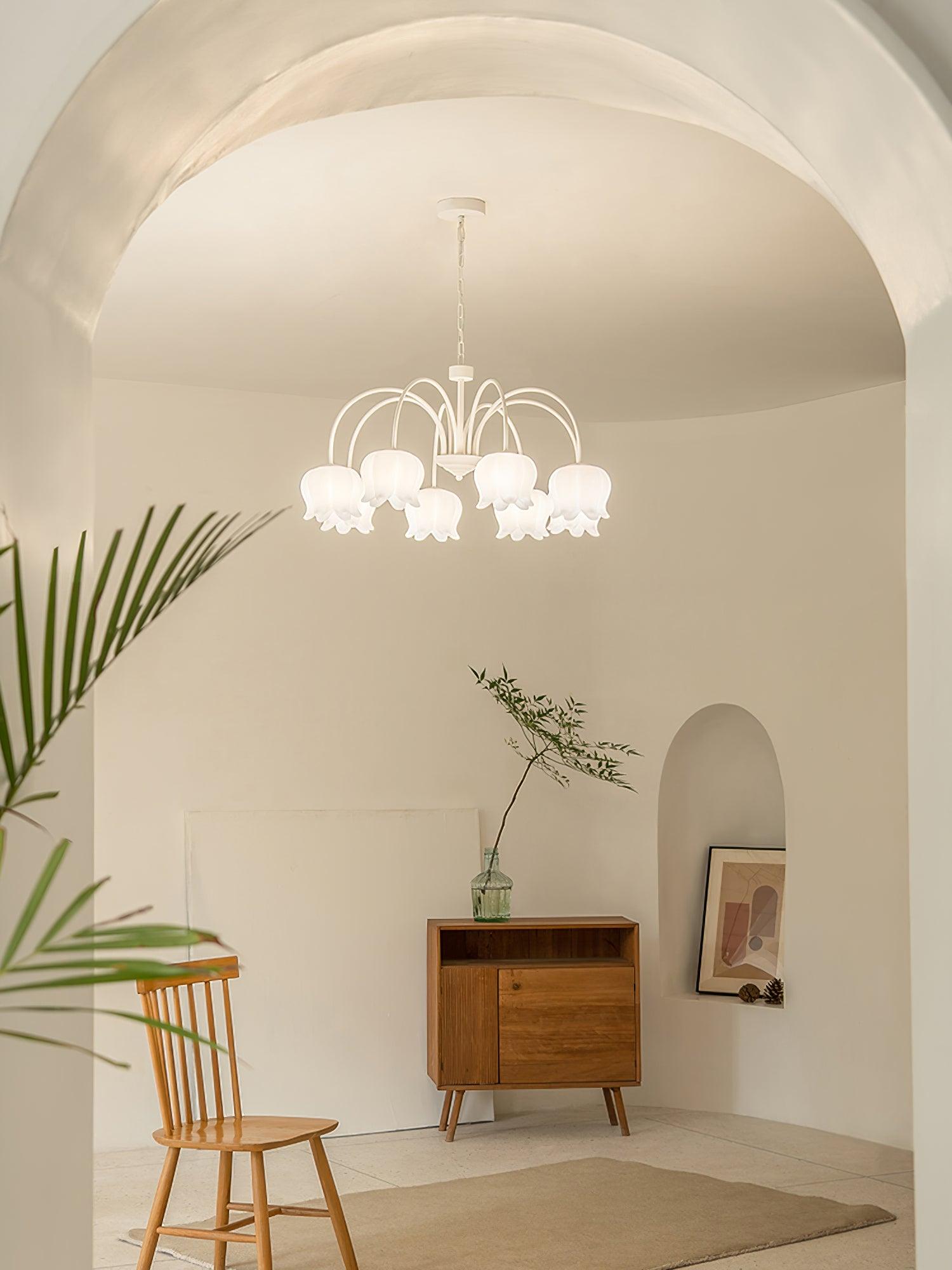 Veleissa Chandelier Bell Shade Curved Arm White Floral Elegant