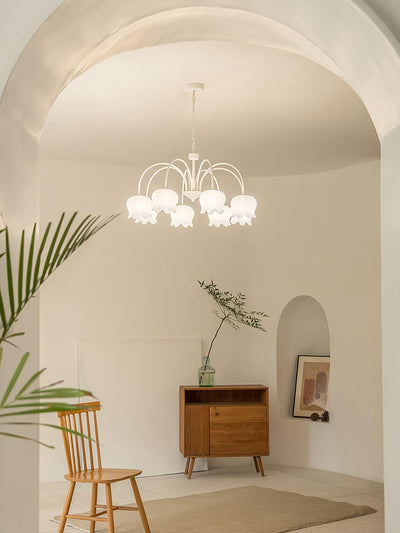 Veleissa Chandelier Bell Shade Curved Arm White Floral Elegant