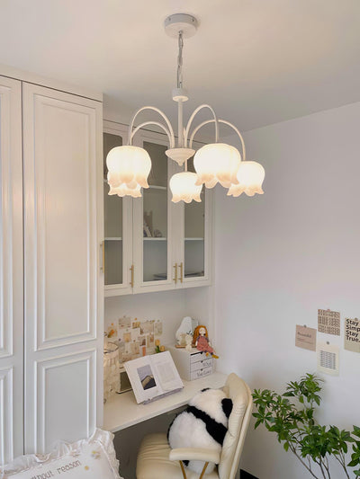Veleissa Chandelier Bell Shade Curved Arm White Floral Elegant