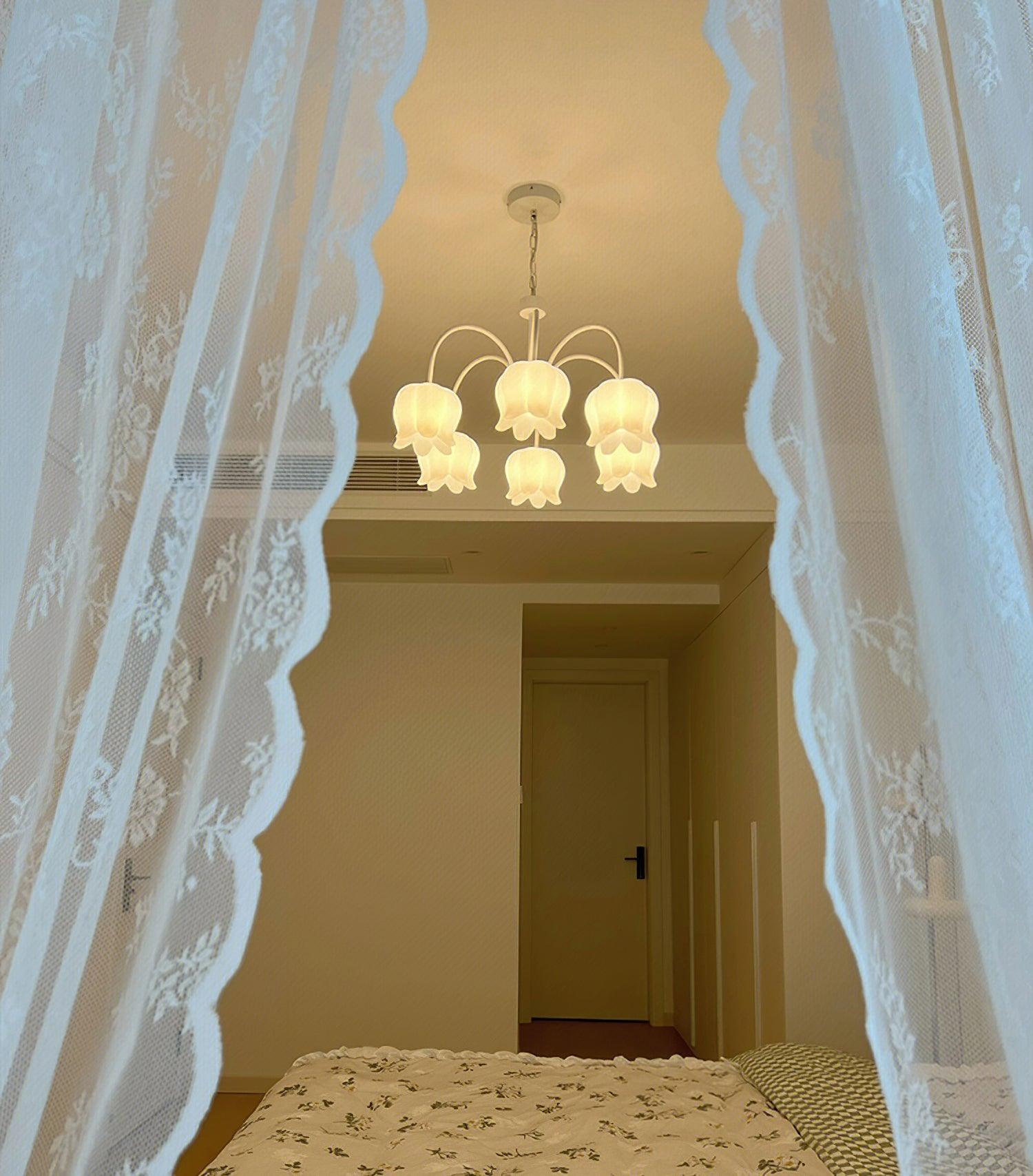 Veleissa Chandelier Bell Shade Curved Arm White Floral Elegant