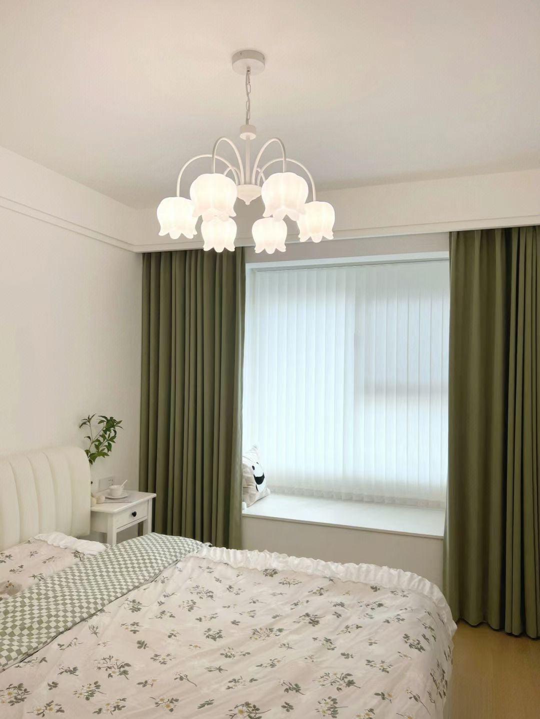 Veleissa Chandelier Bell Shade Curved Arm White Floral Elegant